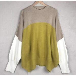 NWOT FREE PEOPLE Easy Street ColorBlock Oversize Sweater SzL Lime Combo $148